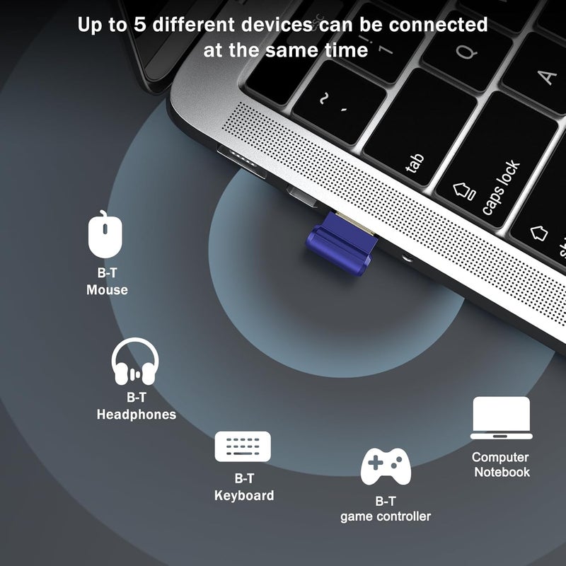 TECHKEY Bluetooth Adapter for Desktop PC, Plug & Play 5.3 USB Mini EDR Dongle Receiver & Transmitter for Laptop Computer Compatible with Headphones Keyboard Mouse Only Windows 11/10/8.1 (Blue) - Image 2